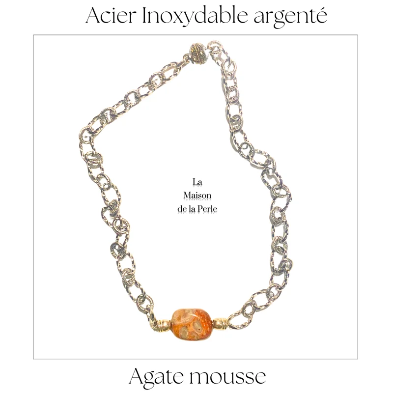 Choker Célia Agate mousse argenté