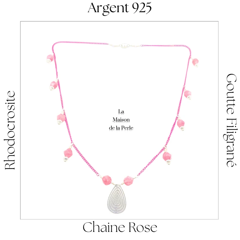 Collier Plexus solaire - Rhodocrositegoutte