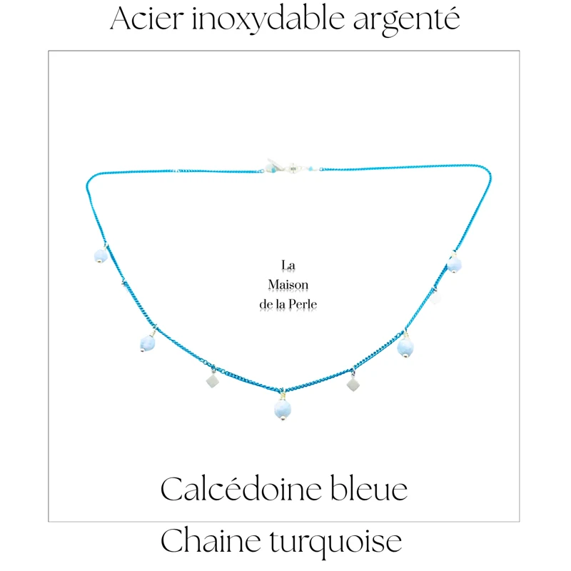 Collier Plexus solaire - Calcédoine bleue