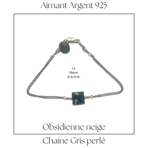 Bracelet Magnétique - Obsidienne neige