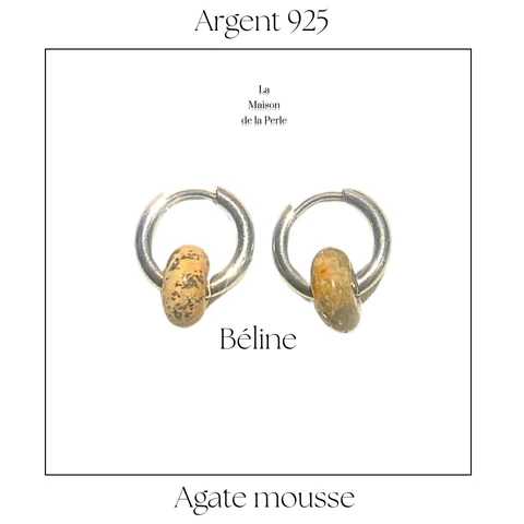 Boucles d'oreille Béline -  Agate mousse