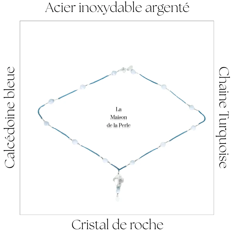 Collier Plexus solaire - Aigue marine Cristal de roche