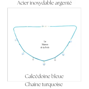 Collier Plexus solaire Calcédoine bleue